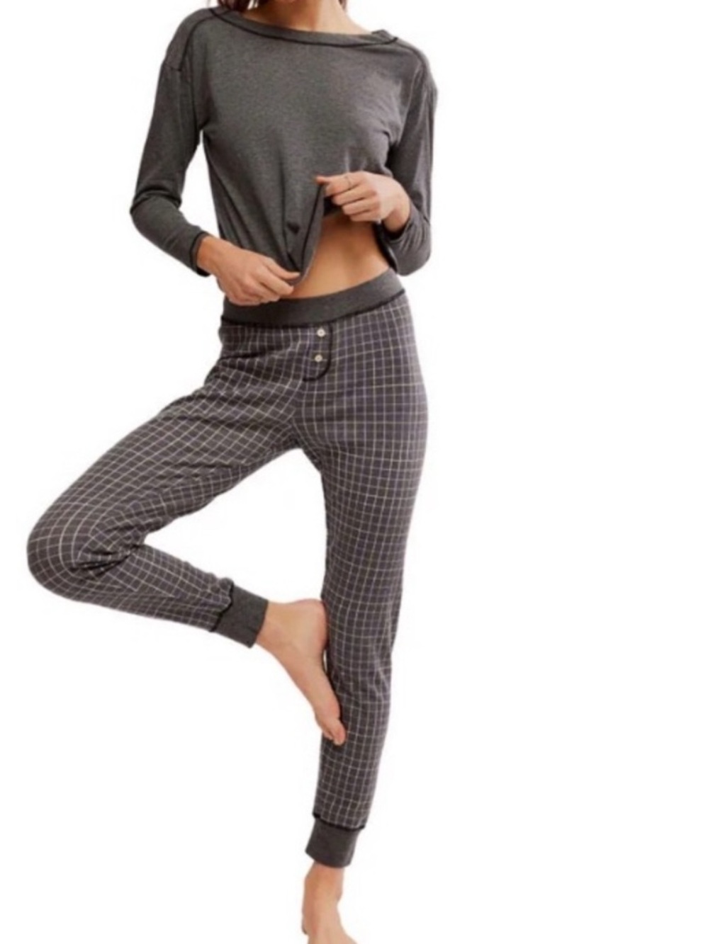 NWT FREE PEOPLE chill evening sleep thermal set in charcoal grey size M/L